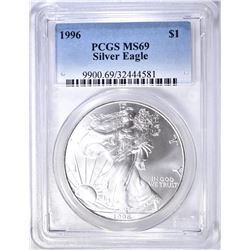 1996 AMERICAN SILVER EAGLE, PCGS MS-69