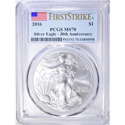 2016 AMERICAN SILVER EAGLE, PCGS MS-70 1st STRIKE