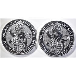 2-2016 2 OUNCE .9999 SILVER LION  ENGLAND COINS
