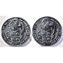 2-2017 2 Oz .9999 SILVER RED DRAGON ENGLAND COINS