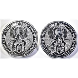 2-2017 2 OUNCE .9999 SILVER GRIFFON ENGLAND COINS