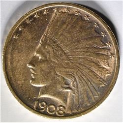 1908-D $10 GOLD  NO MOTTO  CH BU