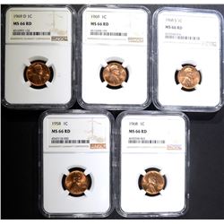 5 LINCOLN CENTS NGC MS-66 RD