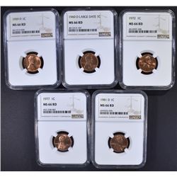 5 LINCOLN CENTS NGC MS-66 RD