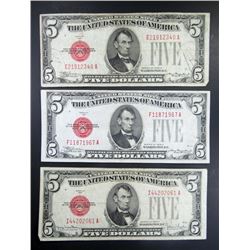 3- 1928 $5 RED SEAL NOTES