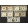 Image 1 : 2- $5 SILVER CERTS; 3- $5 RED SEAL NOTES