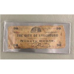 1862 90¢ NOTE- THE CITY OF LYNCHBURG