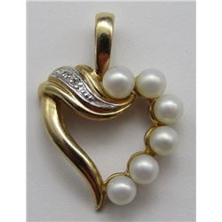 10k GOLD PEARL / DIAMOND HEART PENDANT