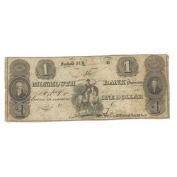 1800's $1 Monmouth Bank, Freehold NJ Obsolete Bank Note