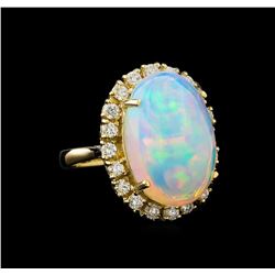 16.90 ctw Opal and Diamond Ring - 14KT Yellow Gold