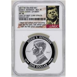 2017 British Virgin Islands $1 John F. Kennedy Reverse Proof Coin NGC PF70