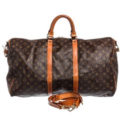 Louis Vuitton Monogram Canvas Leather Keepall 55 cm Bandouliere Duffle Bag Lugga