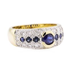 1.50 ctw Diamond and Sapphire Ring - 14KT Yellow Gold