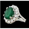 Image 1 : 4.70 ctw Emerald and Diamond Ring - 14KT White Gold