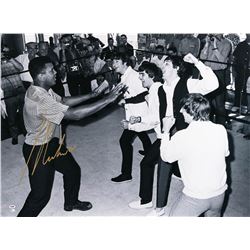 Muhammad Ali with The Beatles - Black and White Print