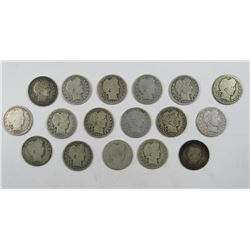 BARBER QTR LOT of 17 COINS