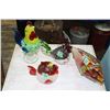 Image 2 : 3 Glass Chicken Figurines and 1 Fish Figurine (the stand under the fish has been repaired)