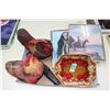 Image 1 : Tray w/2 Chickens, Dish, 2 Pictures & a Knife in a Holder