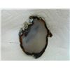 Image 1 : POLISHED AGATE SLICE - SMALL DRILLED HOLE AT TOP - 3 ½"