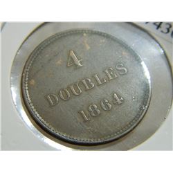 COIN - 4 DOUBLE GUERNESEY - 1864