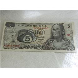 PAPER NOTE - CINCO - 5 PESO - EL BANCO DE MEXICO S.A. - 1971