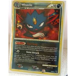 POKEMON COLLECTOR CARD IN PROTECTIVE SLEEVE - WEAVILLE STAGE 2  RARE REVERSE HOLO- 25/90