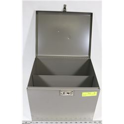 GREY METAL STORAGE BIN WITH DIVIDER