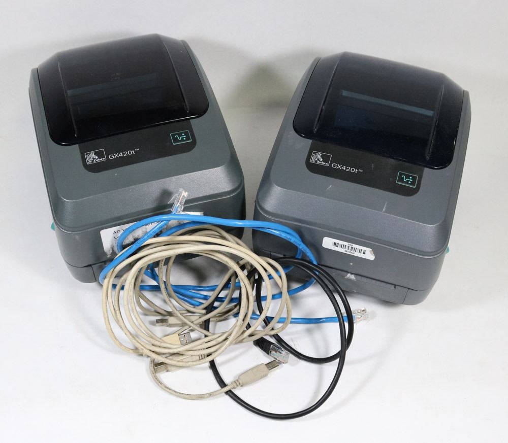 LOT OF TWO ZEBRA GX420t THERMAL LABEL PRINTERS