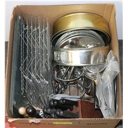 BOX OF MISC HOUSEHOLD AND KITCHEN.