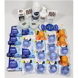 BAG OF LIP CARE INCL BOTTLE OF SHAMPOO & SHAVING