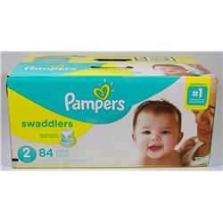 BOX OF 84 PAMPERS SWADDLERS SIZE 2 DIAPERS