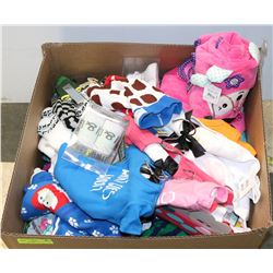 BOX OF ASSORTED BABY CLOTHES, HATS AND MORE