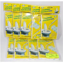 9 PACKS OF 6 FLUSHABLE TOILET BRUSH REFILLS