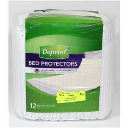PACK OF 12 DEPEND BED PROTECTORS 3.0X1.7FT.