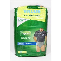 PACK OF 32 DEPENDS SMALL FITFLEX UNDERWEAR FOR MEN
