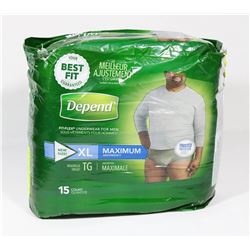 PACK OF 15 DEPENDS XL BRIEFS.