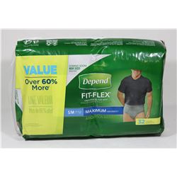 PACK OF 32 DEPENDS SMALL FITFLEX UNDERWEAR FOR MEN