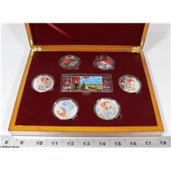 WOOD BOX OF COLLECTOR TOKENS