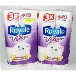 LOT OF 2 ROYALE VELOUR BATHROOM TISSUE, 8 ROLLS,