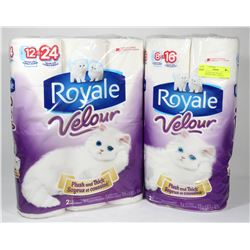 LOT OF 2 ROYALE VELOUR BATHROOM TISSUE, 8 ROLLS