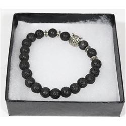 NEW! "OWL" NATURAL LAVA STONE BEADS BRACELET