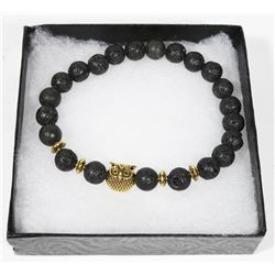 NEW! "OWL" NATURAL LAVA STONE BEADS BRACELET