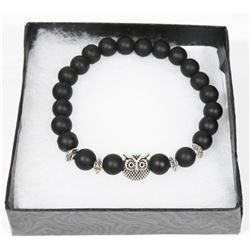 NEW! "OWL" NATURAL LAVA STONE BEADS BRACELET