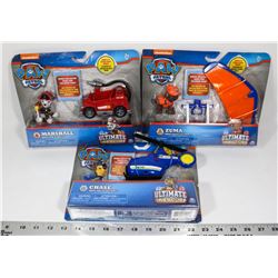 LOT OF 3 PAW PATROL ULTIMATE RESCUE TOY SETS.