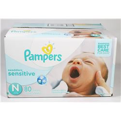 BOX OF 80 PAMPERS SWADDLERS SENSITIVE SIZE N