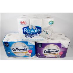 LOT OF 3 ASSORTED BATHROOM TISSUES, 36 ROLLS.