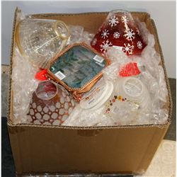 BOX OF NEW DECORATIONS, TEA LIGHT HOLDERS AND