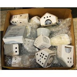 BOX OF NEW DECORATIONS, TEA LIGHT HOLDERS AND