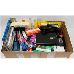 BOX OF OFFICE SUPPLIES.