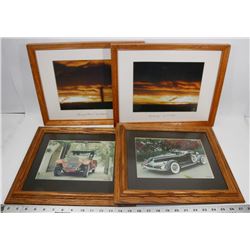 BOX WITH 4 PICTURES - 2 OF COLLECTOR CARS AND 2